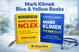 Mark Klimek Blue & Yellow Books – NCLEX Lecture Notes + Q&A Study Guide (Next-Gen NCLEX)